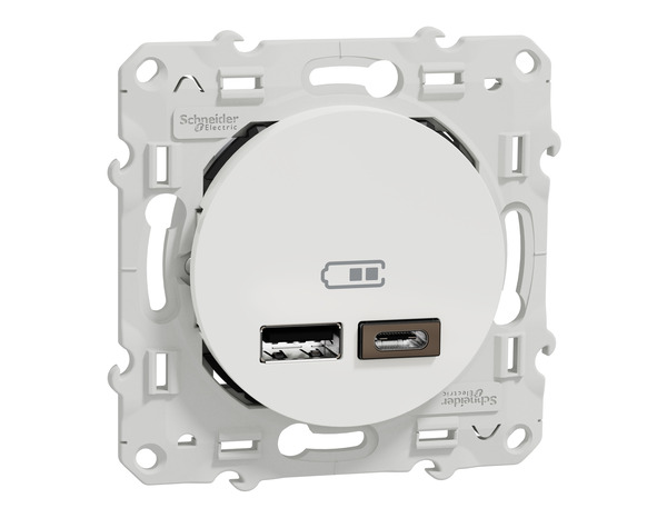 Prise chargeur double USB "Odace" blanc -  Type A+C - Brico Dépôt