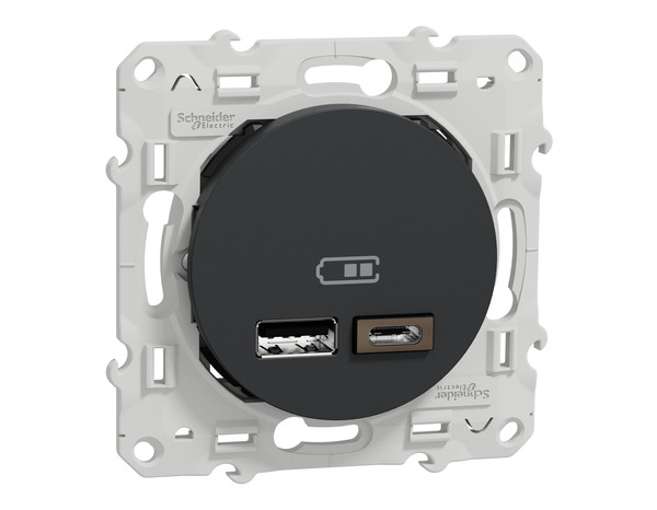 Prise chargeur double USB "Odace" anthracite - Type A+C - Brico Dépôt