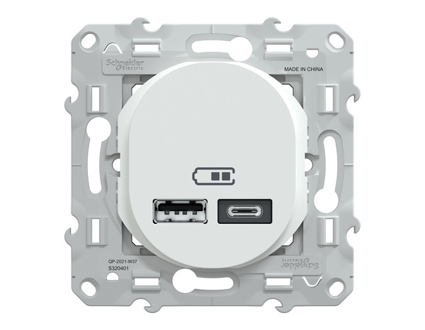 Prise chargeur double USB "Ovalis" blanc -  Type A+C - Brico Dépôt