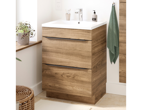 Meuble Vasque LUNA Bois Foncé 80cm Avec Miroir LUNA-80-BF + GS143N