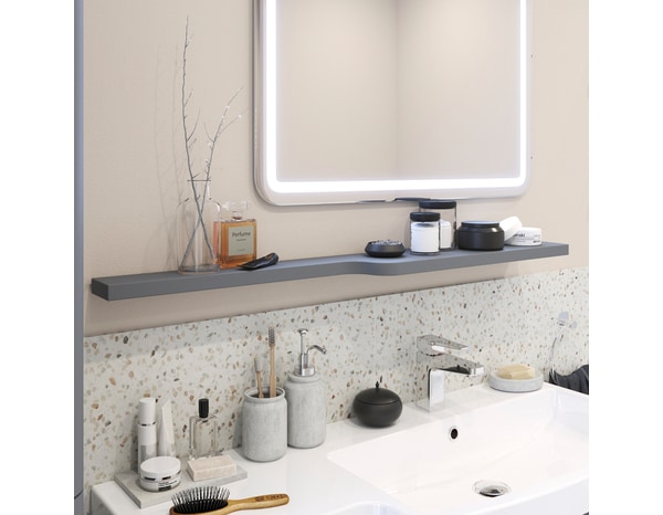 Étagère de salle de bains gris Himalia L.105 x P. 15 cm - GoodHome - Brico Dépôt