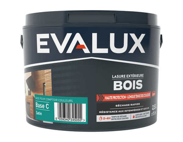 Lasure bois Base C satin 2,5 L - Evalux - Brico Dépôt