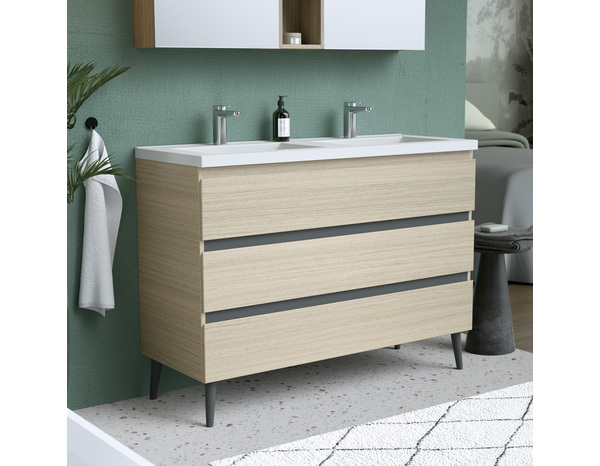 Meuble sous vasque a poser decor bois clair/gris "style" l.120 x h.86 x p.45 cm - Brico Dépôt