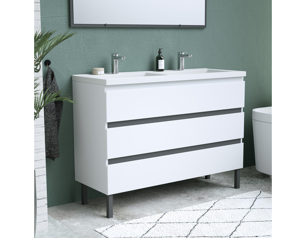 Meuble sous vasque a poser  decor blanc/gris "style" l.120 x h.86 x p.45 cm - Brico Dépôt