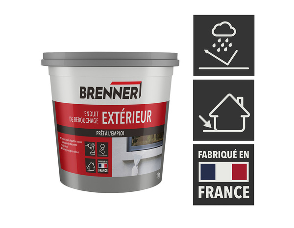 Enduit de rebouchage en pâte pour extérieur - Pot 1 kg - Brenner - Brico Dépôt
