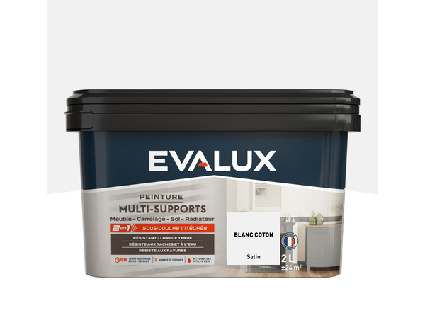 Peinture multi-supports Satin 2 L Blanc Coton - Evalux - Brico Dépôt