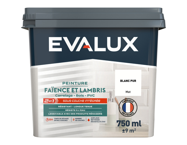 Peinture faïence et lambris Mat 0,75 L Blanc Pur - Evalux - Brico Dépôt