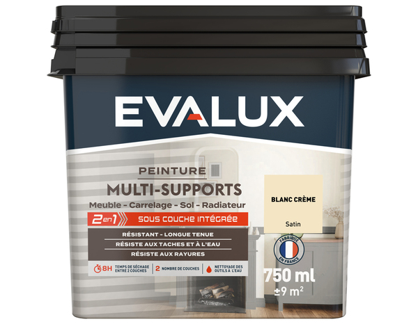 Peinture multi-supports Satin 0,75 L Blanc Crème - Evalux - Brico Dépôt