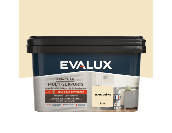 Peinture multi-supports Satin 2 L Blanc Crème - Evalux - Brico Dépôt