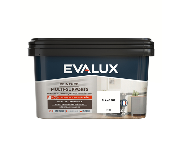 Peinture multi-supports Mat 2 L Blanc Pur - Evalux - Brico Dépôt