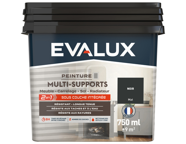Peinture multi-supports Mat 0,75 L Noir - Evalux - Brico Dépôt