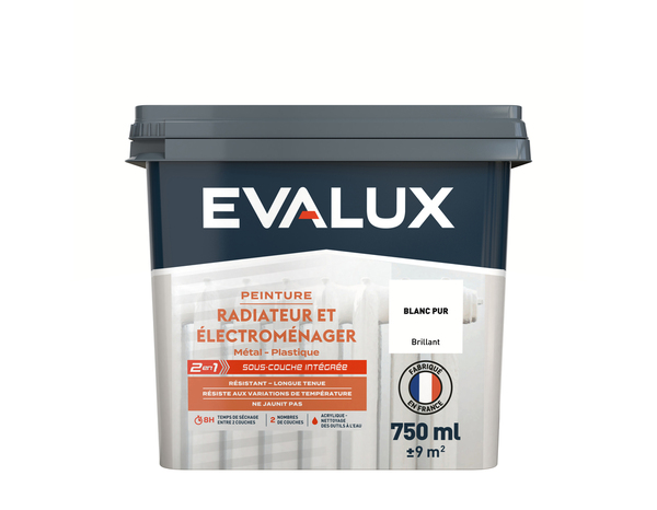 Peinture radiateur et électroménager Brillant 0,75 L Blanc Pur - Evalux - Brico Dépôt