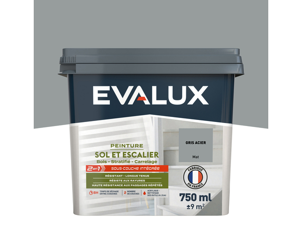 Peinture sol et escalier Mat 0,75 L Gris Acier - Evalux - Brico Dépôt