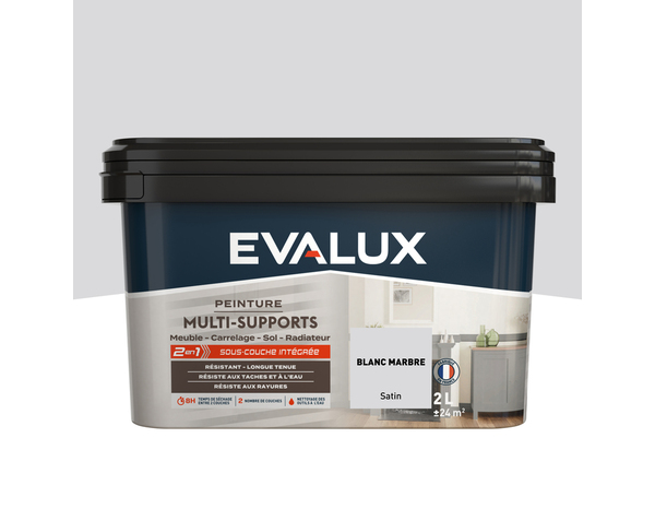 Peinture multi-supports Satin 2 L Blanc Marbre - Evalux - Brico Dépôt
