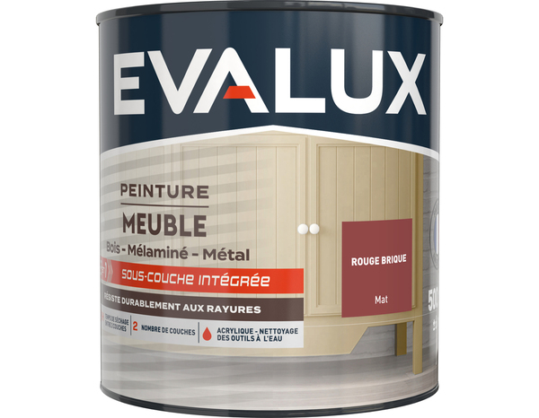 Peinture meuble Mat 0,5 L Rouge Brique - Evalux - Brico Dépôt