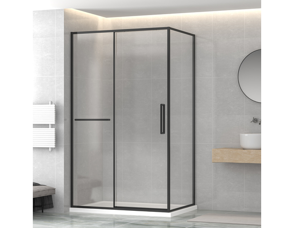 Paroi de douche laterale noire mat et verre transparent - L.80 x H.195 cm - Brico Dépôt