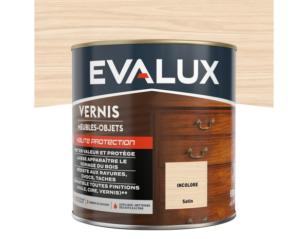 Vernis meuble incolore - 0,5 L satin - Evalux - Brico Dépôt