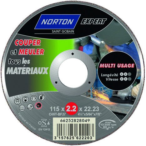 Disque multi-coupe pour métal, carrelage, plastique et aluminium Ø 115 mm - Norton - Brico Dépôt