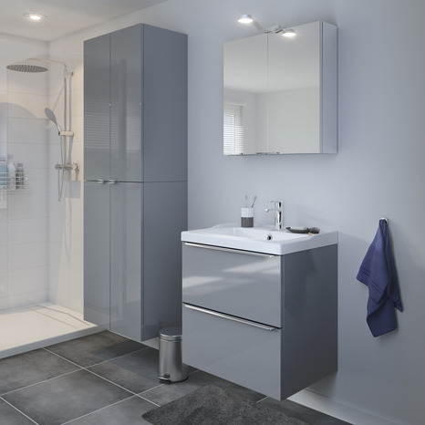 Armoire de salle de bains grise Imandra L.60 x H.90 x P.36 cm - GoodHome - Brico Dépôt