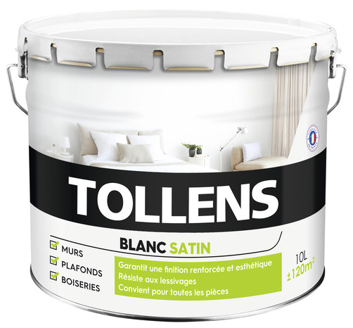 Peinture murs, plafonds et boiseries intérieure acrylique satin blanc 10 L - Tollens - Brico Dépôt