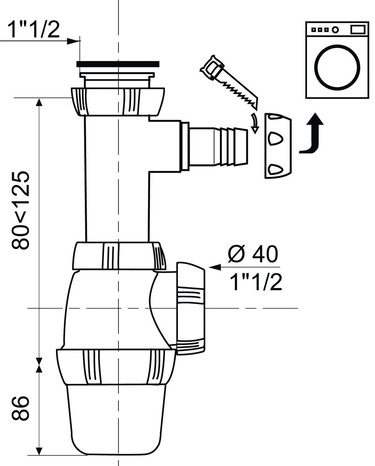 Siphon d'évier avec prise machine à laver hauteur réglable - 166 à 211 mm Ø sortie 40 mm - Wirquin - Brico Dépôt