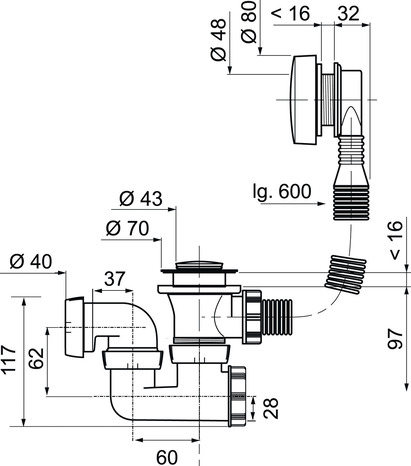 Vidage automatique de baignoire à câble standard - 60 cm Ø 40 mm - Wirquin - Brico Dépôt