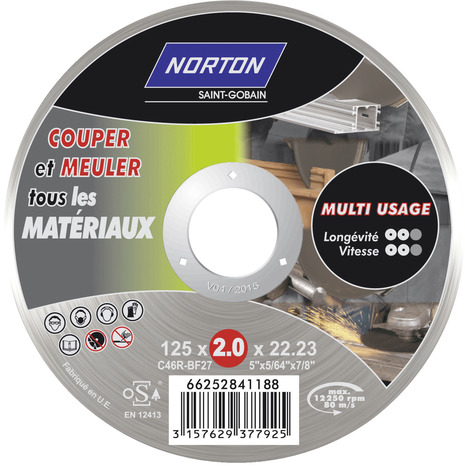 Disque multi-coupe pour métal, carrelage, plastique et aluminium Ø 125 mm - Norton - Brico Dépôt