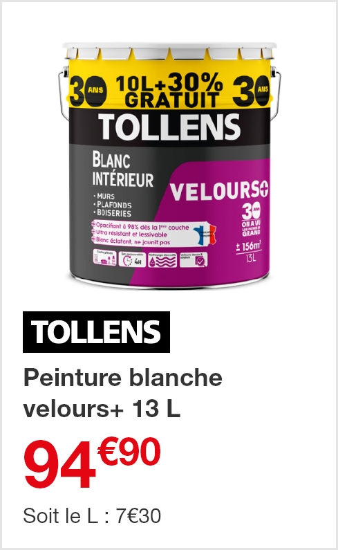 Peinture Tollens blanche velours+ 13 L