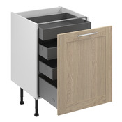 Meuble bas "Coline" imitation chêne clair l.60 x h.72 x p.57 cm 1 porte 1 casserolier + 3 tiroirs - Brico Dépôt