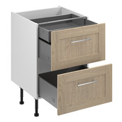 Meuble bas "Coline" imitation chêne clair l.60 x h.72 x p.57 cm 2 casseroliers + 1 tiroir intérieur haut - Brico Dépôt