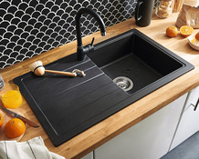 Lot évier quartz + mitigeur "Carvi" noir - Cooke and Lewis - Brico Dépôt