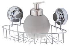 Panier d'angle bas chromé ventouses - P. 18,8 cm x H. 7,5 cm x l. 26,5 cm - Brico Dépôt