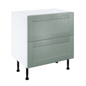 Meuble bas "Coline" vert sauge l.80 x h.72 x p.57 cm 2 casseroliers + 1 tiroir intérieur - Brico Dépôt