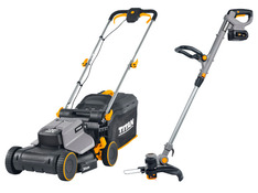 Tondeuse batterie 18V 34 cm + coupe-bordure batterie 18V 28 cm - Titan - Brico Dépôt