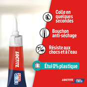Lot de 2 colles cyanoacrylates superglue-3 liquide universal tube 3 g + 1 power gel 2 g gratuit - Loctite - Brico Dépôt