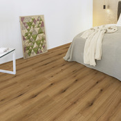 Sol stratifié à clipser AC5 L. 138,3 x l. 19,3 cm. Sous couche intégrée 8+2M marron foncé "EVOKE SUNSET" - Brico Dépôt