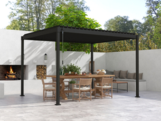 Pergola bioclimatique acier 4x3m avec lames orientables, fixation à sceller, gris anthracite - Brico Dépôt