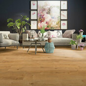 Sol stratifié à clipser 8 mm AC5 marron clair effet chêne naturel ADRIUS - 128,5x19,2 cm - Cooke and Lewis - Brico Dépôt