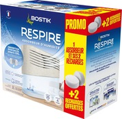 Absorbeur d’humidité RESPIRE sans électricité 25m² avec 4 recharges tablettes - Bostik - Brico Dépôt