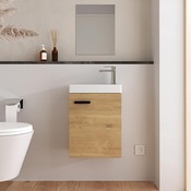 Ensemble meuble lave-mains suspendu AURLANE STAN 40 cm couleur bois + vasque blanche + miroir - Brico Dépôt