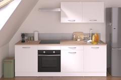 Cuisine en kit ELYA blanc mat et plan de travail imitation chêne clair - L.240cm x P.60cm x Ep.22mm - Brico Dépôt