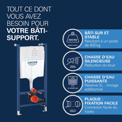 Bâti WC suspendu NF universel SOLIDO 113x50x16,5 cm réservoir 6-9 L silencieux - Grohe - Brico Dépôt