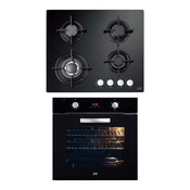 Lot four multifonction 70l et plaque gaz 4 feux verre noir encastrable 60 cm - Cooke and Lewis - Brico Dépôt