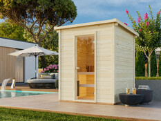 Sauna de jardin bois massif 2,6 m² avec chauffage 6 kW et bancs 1,8 x 1,6 m - Brico Dépôt