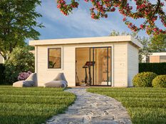 Studio de jardin en épicéa brut 15 m² avec baie coulissante aluminium anthracite LYDIA - Brico Dépôt