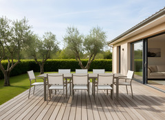 Table de jardin extensible aluminium greige 8 à 12 personnes - L. 200 à 300 x P. 104 x H. 75 cm - Brico Dépôt