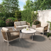 Salon de jardin 4 places beige acier et effet rotin NERIO - Marque BLOOMA - Brico Dépôt