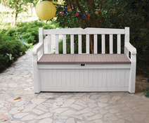 Banc avec coffre 265 L blanc et cappuccino EDEN 140 × 60 × 84 cm - Keter - Brico Dépôt
