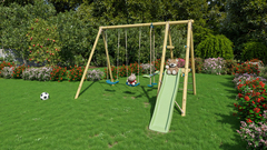 Portique avec toboggan 1,90 m et 2 balançoires vis-à-vis plateforme sécurisée TUTTI - Brico Dépôt
