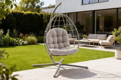 Fauteuil suspendu œuf greige pliable acier galvanisé avec coussin L. 110 x P. 107,5 x H. 190 cm - Brico Dépôt